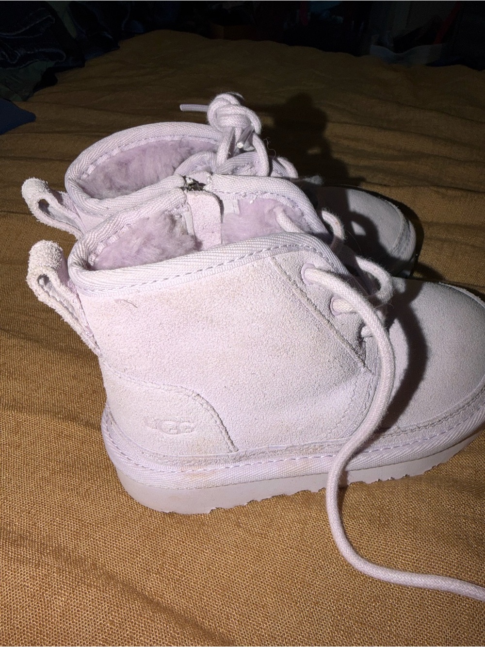 UGG Girls Suede Lace-Up Ankle Boots in Pale Pink